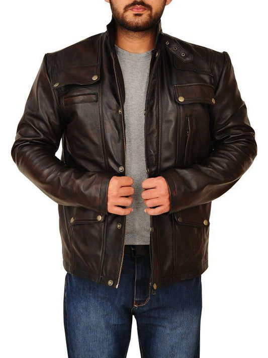 Men Dark Brown Leather Jacket - Leather Loom