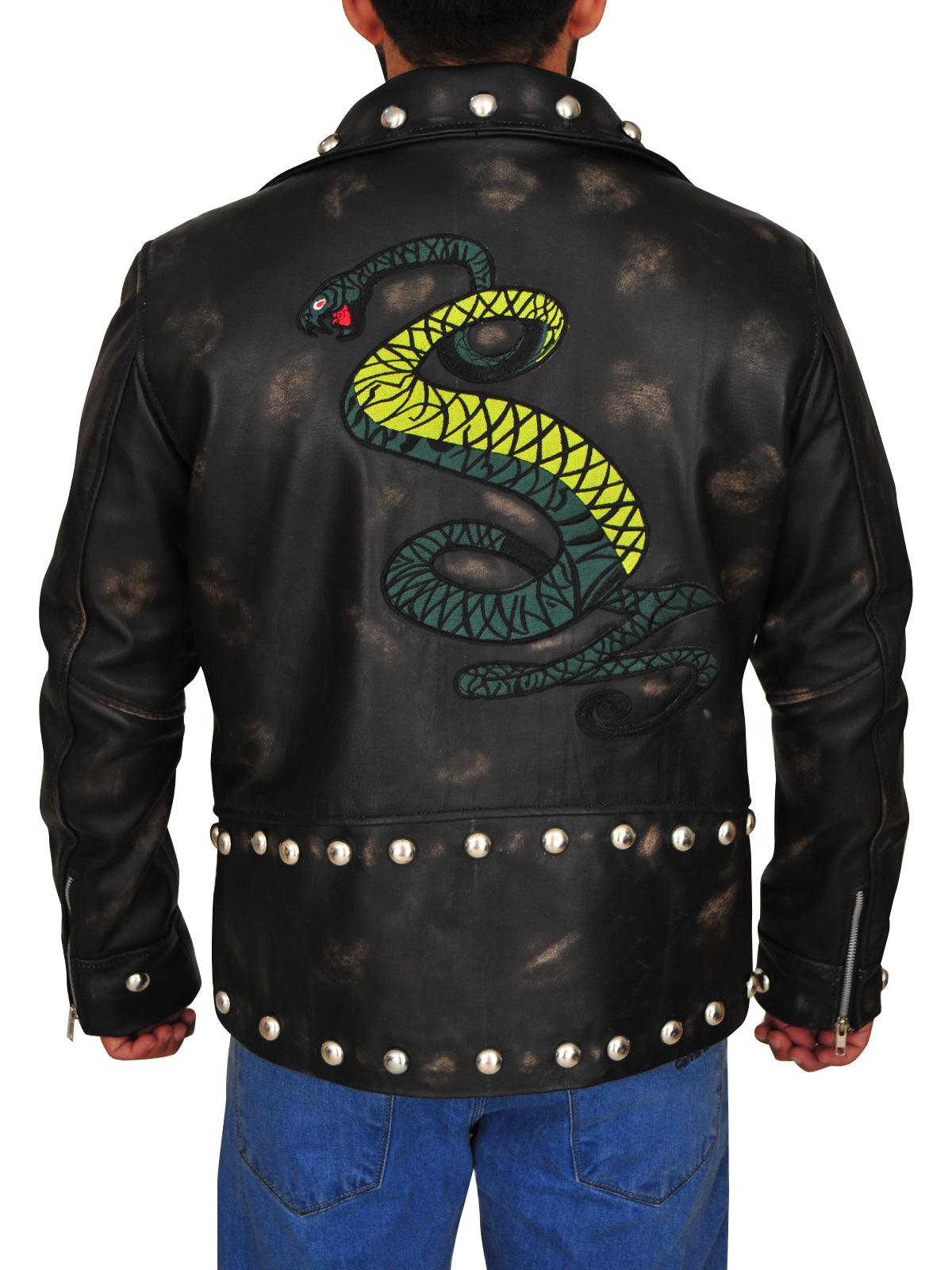 Men Distressed Brown Snake Jacket - Leather Loom