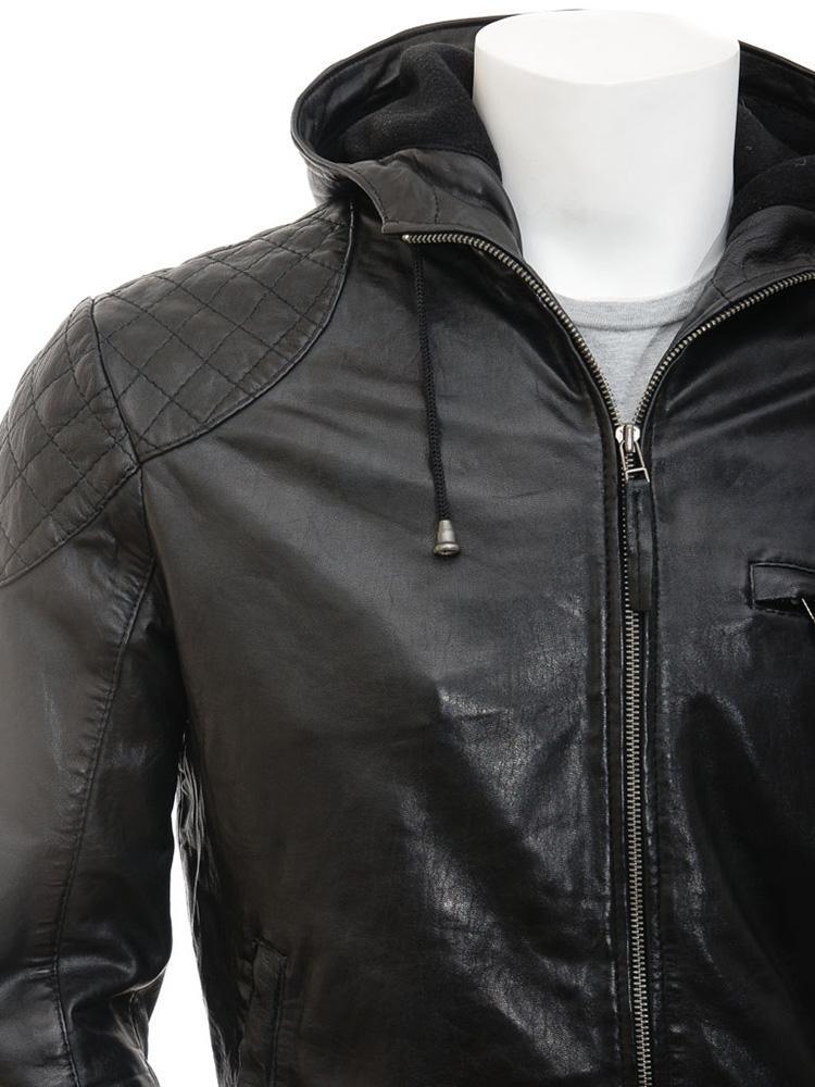 Franc Black Hooded Leather Jacket - Leather Loom