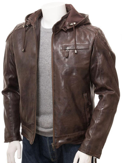 George Brown Removable Hooded Leather Jacket - Leather Loom