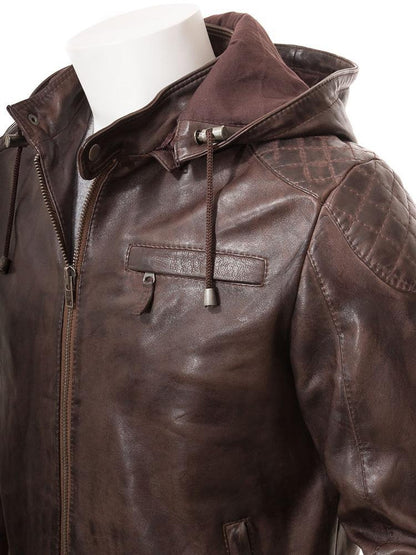 George Brown Removable Hooded Leather Jacket - Leather Loom