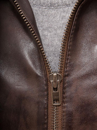 George Brown Removable Hooded Leather Jacket - Leather Loom