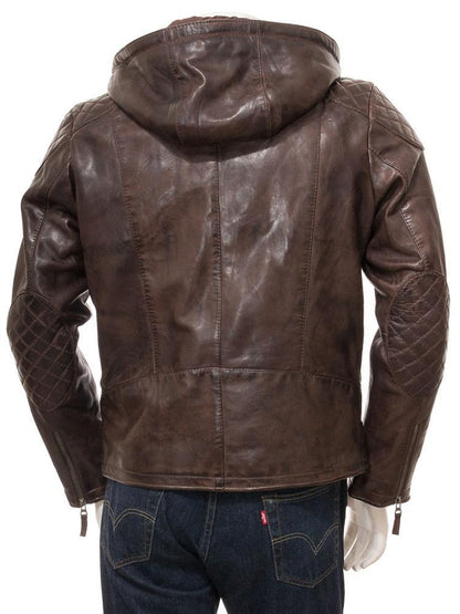 George Brown Removable Hooded Leather Jacket for Men