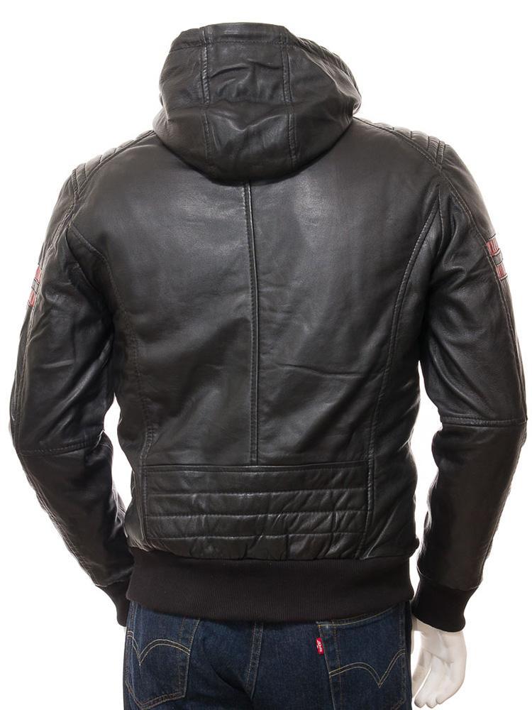 Jed Black Leather Jacket With Hood - Leather Loom