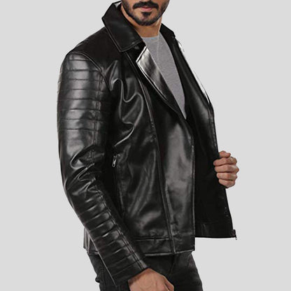 Elex Black Motorcycle Leather Jacket for Men