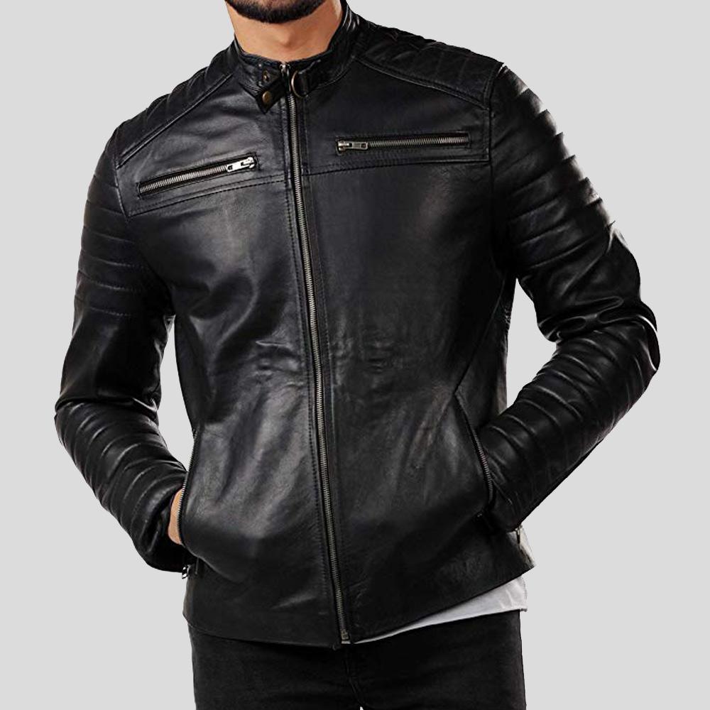 Elon Black Motorcycle Leather Jacket - Leather Loom
