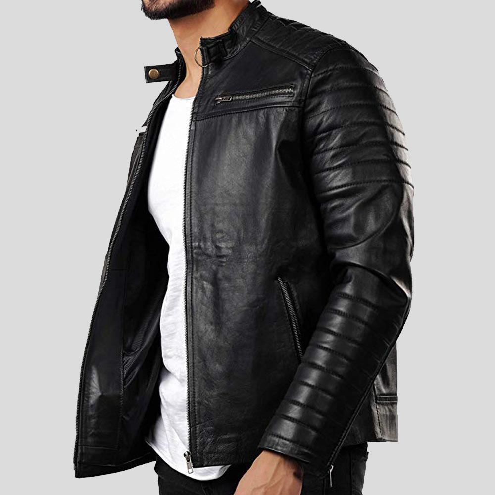 Elon Black Motorcycle Leather Jacket - Leather Loom