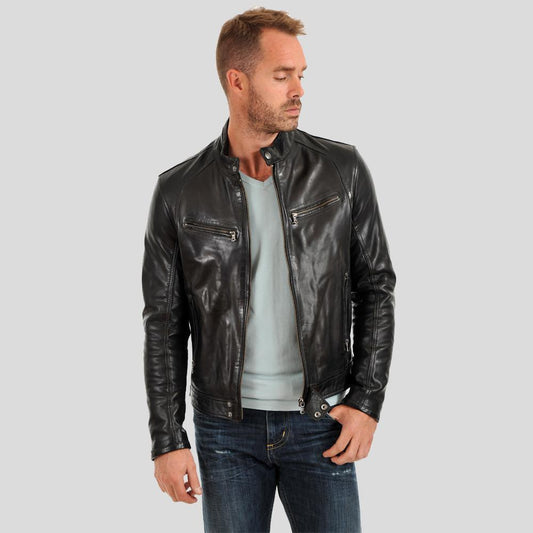 Evan Black Motorcycle Leather Jacket - Leather Loom
