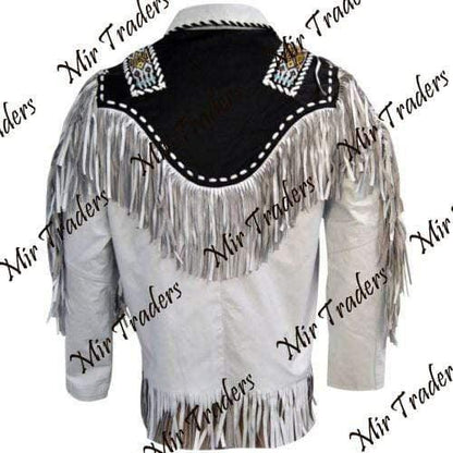 Men's Suede Fringe Jacket White Black Cow Hide Stylish Suede Jacket - Leather Loom