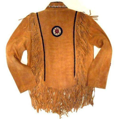 Men's Tan Fringe Jacket Cow Hide Stylish Suede Jacket - Leather Loom