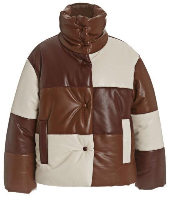Luxury Style Lamb Brown Leather Puffer Jacket - Leather Loom