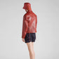 Women's Red Sheepskin leather biker jacket - Leather Loom