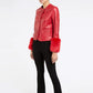 Women's Red Leather biker jacket with Faux Fur - Leather Loom