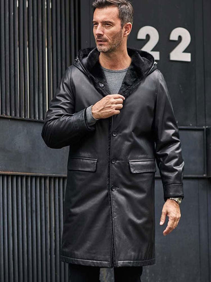 Mink Overcoat Long Fur Parkas Black Leather Jacket - Leather Loom