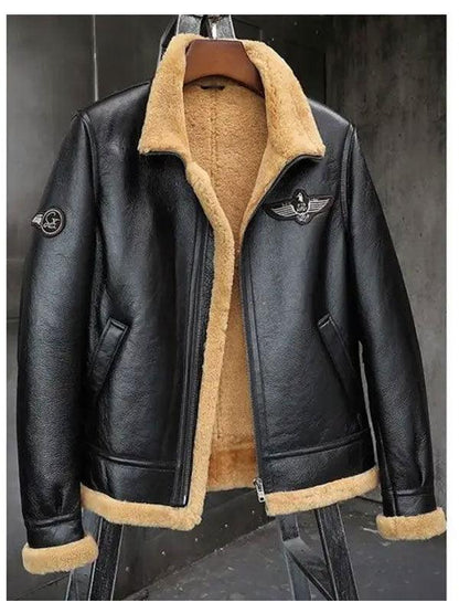 Mens Sheepskin Motorcycle Shearling Leather Bomber Jacket - Leather Loom