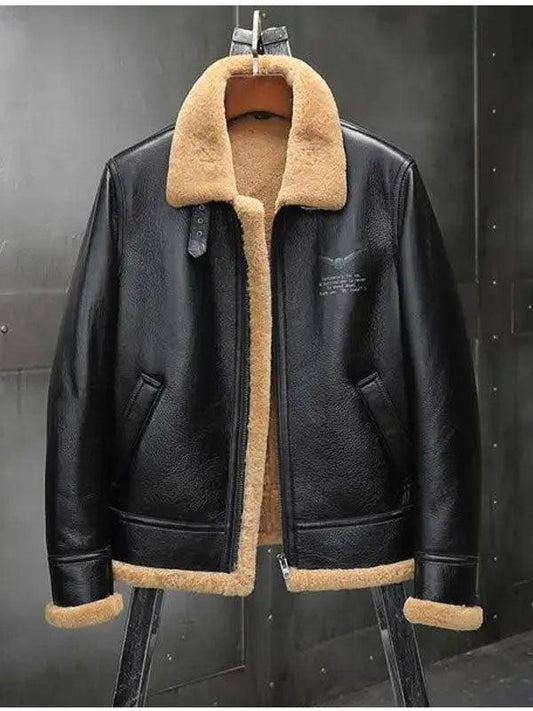 Mens Thick Winter Motorcycle Shearling Fur Leather Jacket Coat - Leather Loom