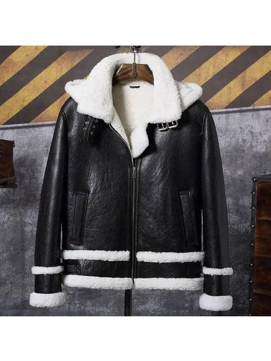 New Mens Bomber Hooded Sheepskin Leather Jacket Short Coat - Leather Loom