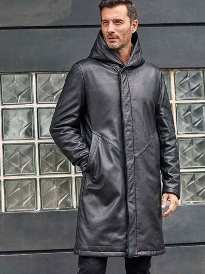 Overcoat Warm Down Jacket Black Leather Parkas Oversize Winter Outwear - Leather Loom