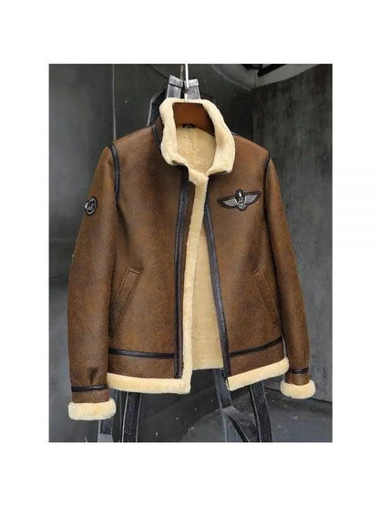 Men Sheepskin Shearling Motorcycle Leather Jacket - Leather Loom