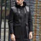 Men's Winter Shearling Fur Black Leather Long Trench Coat Outerwear - Leather Loom