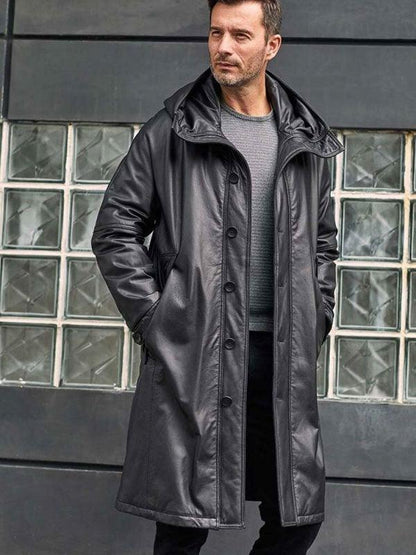 Leather Down Jacket Long Winter Overcoat Warm Oversize Outwear - Leather Loom