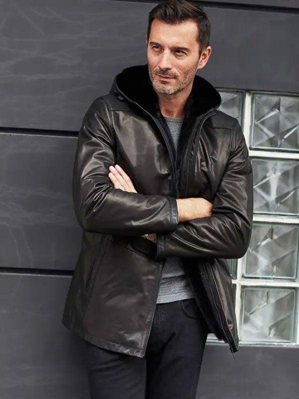 Mink Fur Overcoat Oversize Winter Outwear Long Black Leather Jacket - Leather Loom