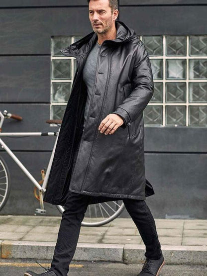 Leather Down Jacket Long Winter Overcoat Warm Oversize Outwear - Leather Loom