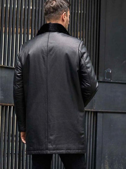 Mink Fur Coat Long Fur Outwear Black Leather Overcoat - Leather Loom