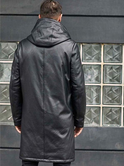 Overcoat Warm Down Jacket Black Leather Parkas Oversize Winter Outwear - Leather Loom