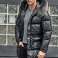 Leather Down Jacket With Fox Fur Collar Long Winter Coat Hooded Warm Overcoat - Leather Loom