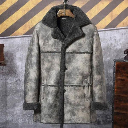 Men's Hunting Leather Shearling Bomber Trench Coat - Leather Loom