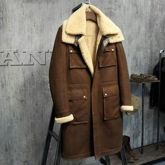 Men’s Shearling Coat Men’s Fur Parka. Imports Wool From Australia Sheepskin Jacket Black And Light - Leather Loom