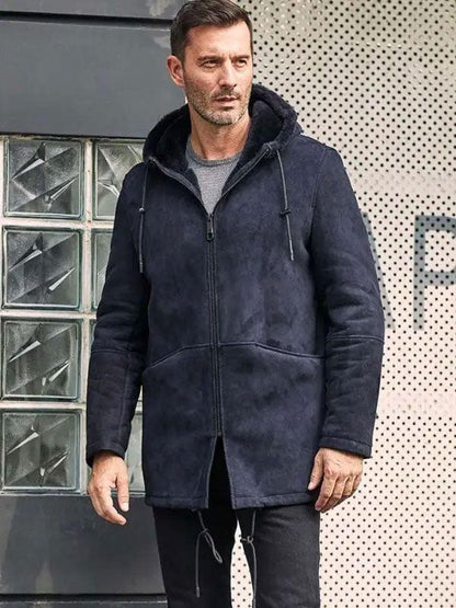 Leather Jacket Warm Wool Overcoat Long Winter Outwear Hooded Sheepskin Parkas - Leather Loom