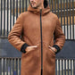 Brown Sheepskin Shearling Fur Hooded Outwear Winter Overcoat Leather Jacket - Leather Loom