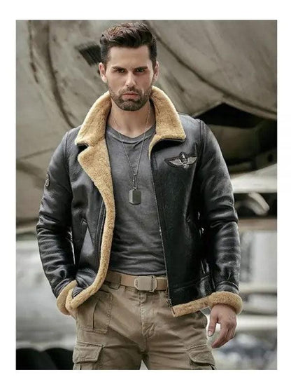 Mens Sheepskin Motorcycle Shearling Leather Bomber Jacket - Leather Loom