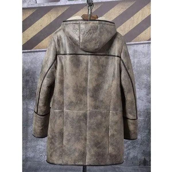 Mens Bomber Shearling Fur Hooded Winter Long Leather Jacket Trench Coat - Leather Loom