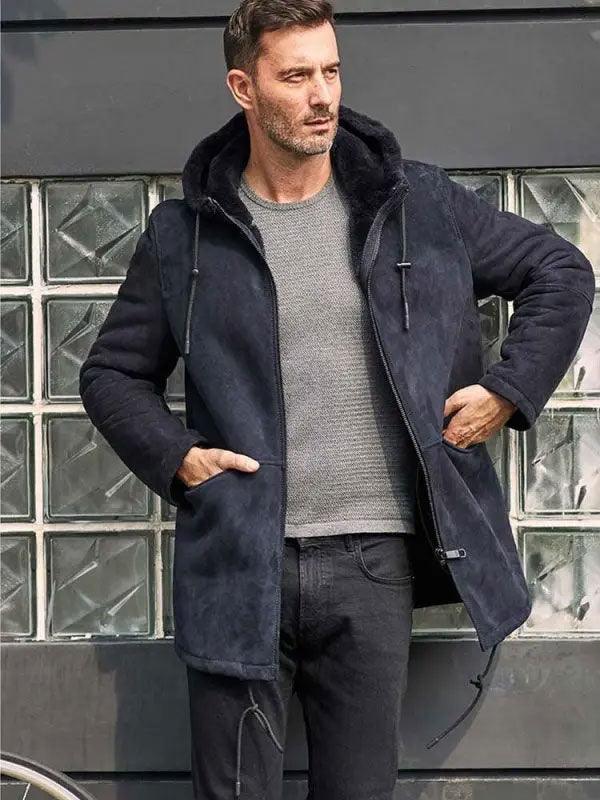 Leather Jacket Warm Wool Overcoat Long Winter Outwear Hooded Sheepskin Parkas - Leather Loom