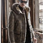 Mens Hooded Shearling Collar Leather Bomber Jacket - Leather Loom