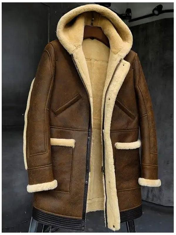 Mens Hooded Sheepskin Shearling Leather Jacket - Leather Loom