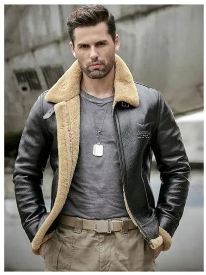 Mens Sheepskin Motorcycle Shearling Leather Bomber Jacket - Leather Loom