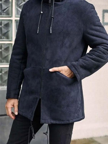 Leather Jacket Warm Wool Overcoat Long Winter Outwear Hooded Sheepskin Parkas - Leather Loom