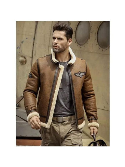 Men Sheepskin Shearling Motorcycle Leather Jacket - Leather Loom