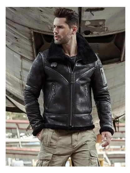 Aviator Winter Coat Fur Bomber Leather Jacket - Leather Loom