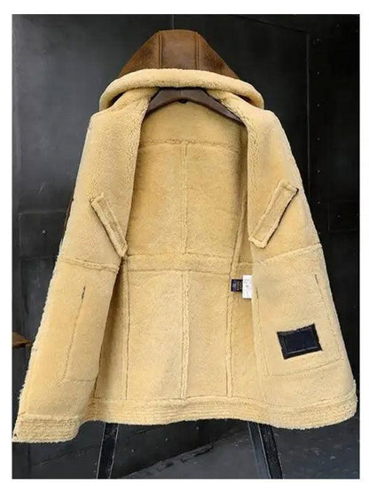 Mens Hooded Sheepskin Shearling Leather Jacket - Leather Loom