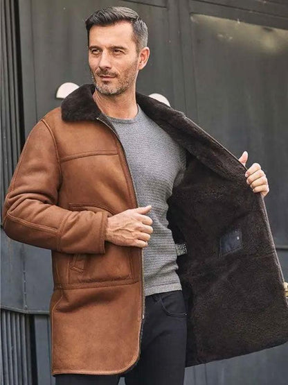 Winter Outwear Natural Sheepskin Leather Jacket Hooded Fur Overcoat - Leather Loom