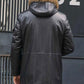 Mink Coat Long Winter Overcoat Black Leather Parkas Fur Outwear - Leather Loom