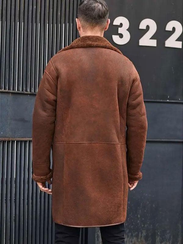 Winter Brown Fur Leather Long Trench Overcoat Outwear - Leather Loom