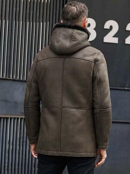 Mens Fur Coat Green Leather Overcoat Hooded Wool Parkas Warmest Winter Outwear - Leather Loom