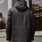 Fur Overcoat Black Leather Jacket Hooded Winter Outerwear - Leather Loom