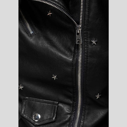 Isla Black Studded Leather Jacket - Leather Loom